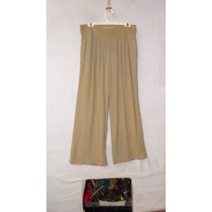 Artesia Beige Gauze Wide Leg Palazzo Pants Smocked Waist L